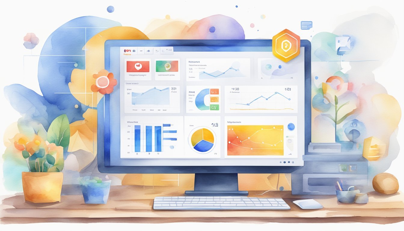 A computer screen displaying YouTube analytics data with AI tools icons for channel optimization