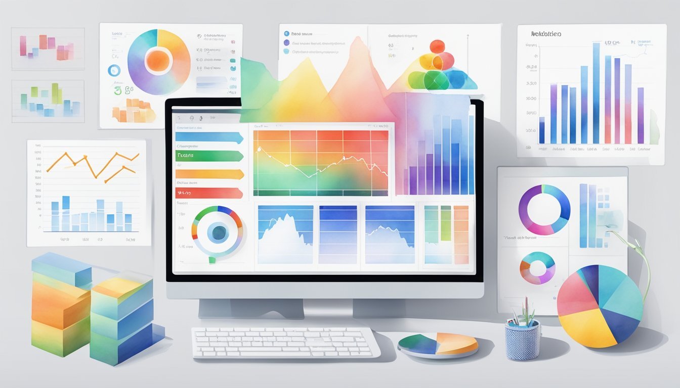 The scene features 9 digital analytics tools, including Hotjar, displayed on a computer screen.</p><p>Graphs, charts, and data visualizations are visible, representing various aspects of digital marketing