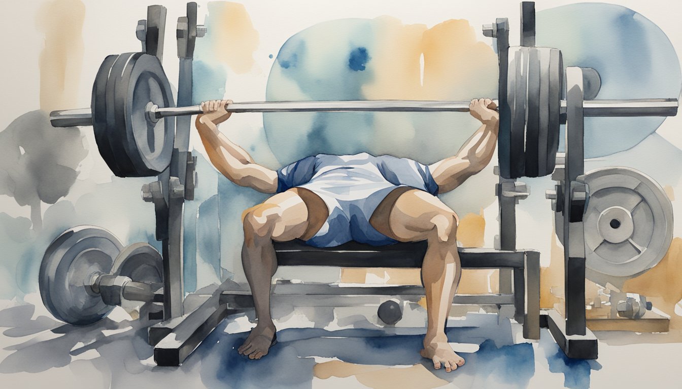 A figure slumped over a weight bench, surrounded by discarded gym equipment.</p><p>Sweat drips from their brow as they struggle to lift a heavy barbell.</p><p>Signs of exhaustion and strain are evident in their posture