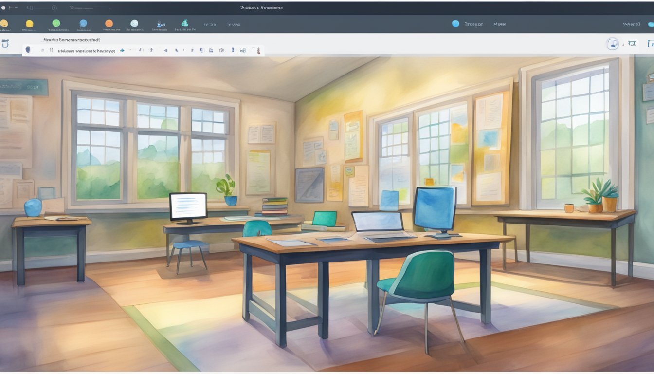 A virtual classroom software interface with a clean, user-friendly layout, featuring interactive tools and a variety of customizable options