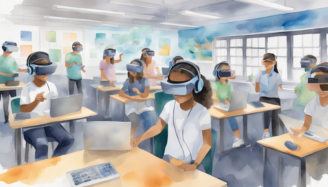 Students explore Labster VR 7, wearing headsets, interacting with virtual environments, and conducting educational experiments