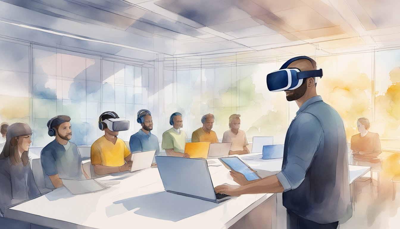 A virtual reality architect interacts with digital models in a VRX Academy training session