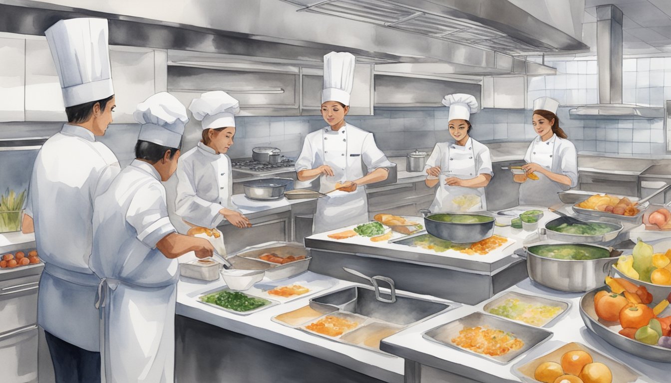 A virtual kitchen with various cooking stations, each equipped with top-of-the-line appliances and ingredients.</p><p>A chef instructor demonstrates techniques on a large screen while students follow along from their own kitchens