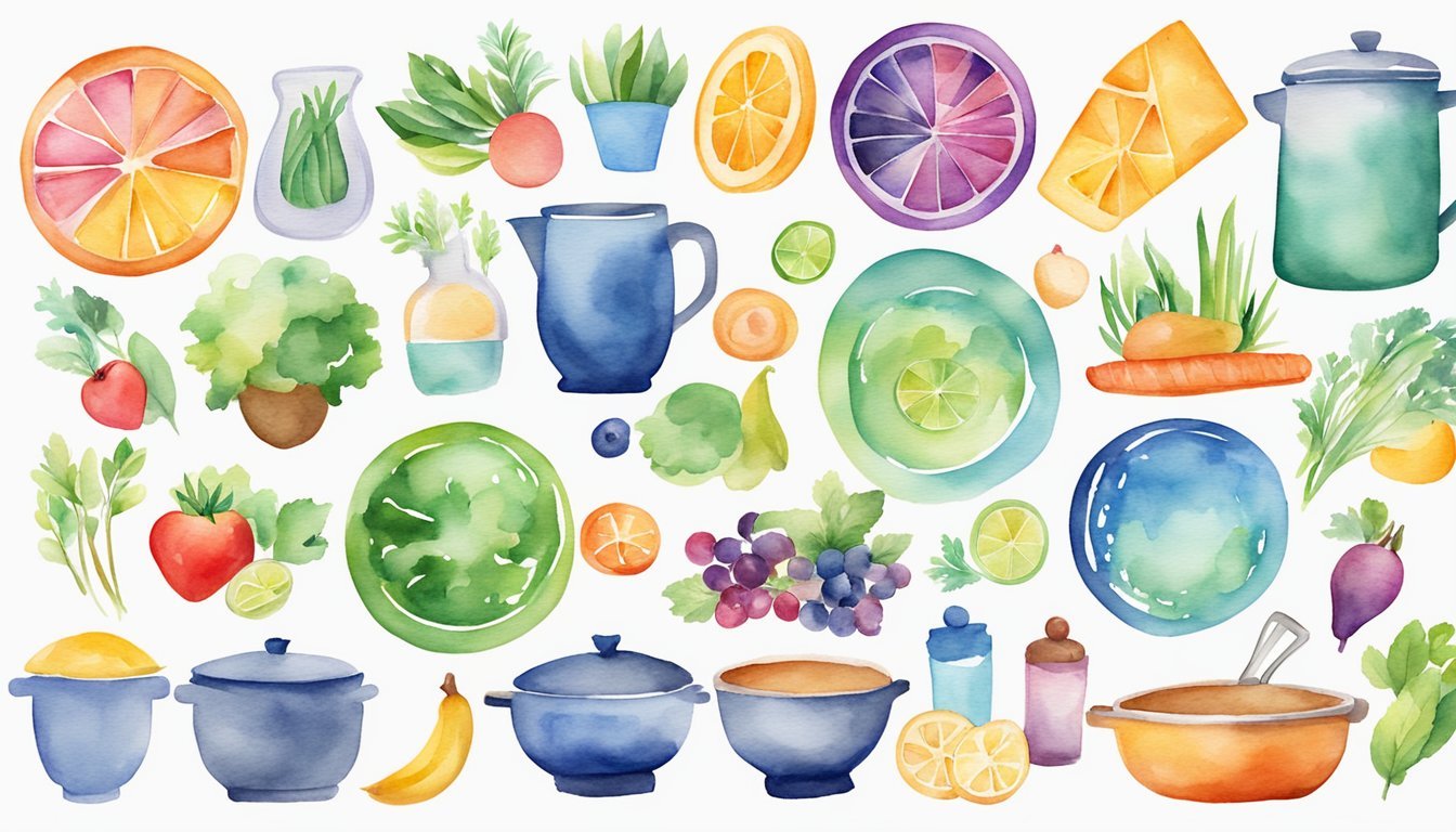 A colorful array of virtual cooking class logos, each showcasing a different culinary theme, with enticing images of fresh ingredients and cooking utensils