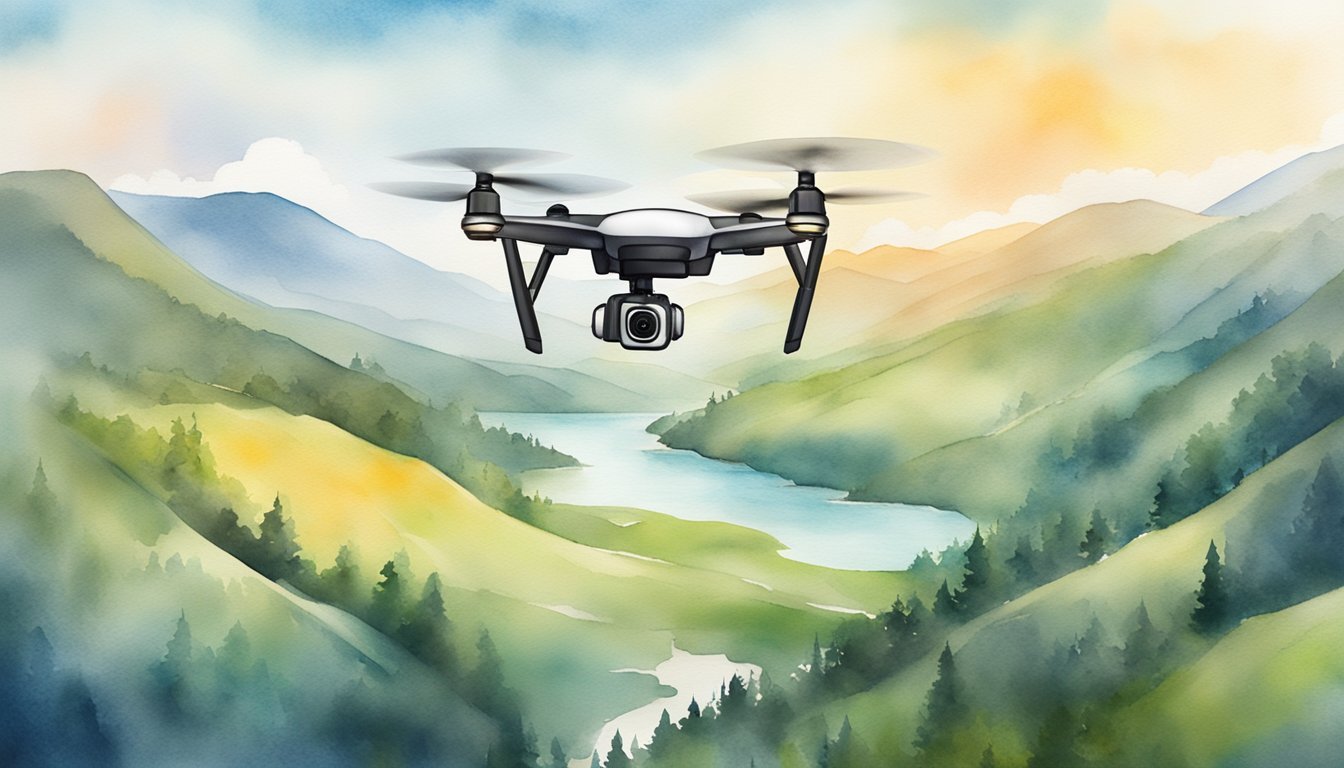 A drone hovers over a scenic landscape, capturing aerial photos.</p><p>The FlytBase Academy logo is visible, promoting online courses for drone piloting and aerial photography