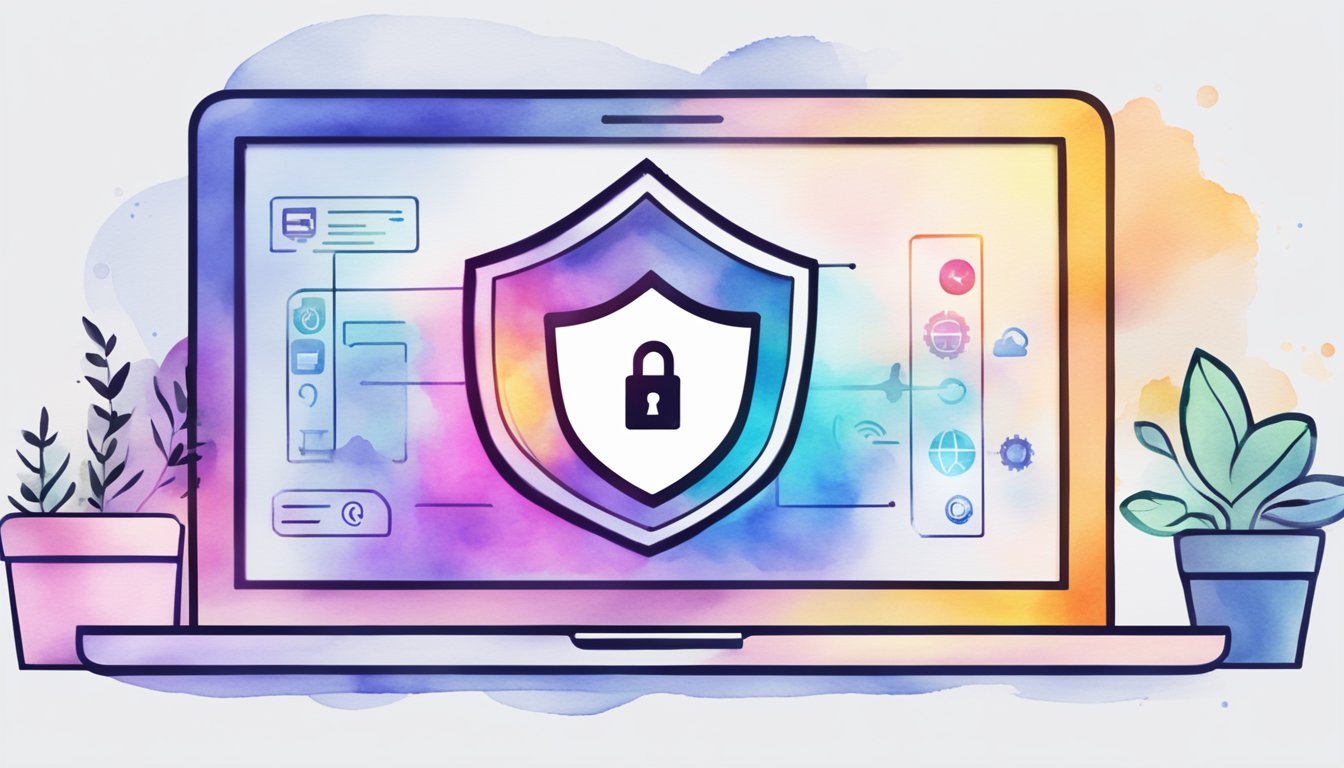 A computer screen displaying 10 online course options for ethical hacking and cybersecurity, with a lock icon and shield symbol in the background