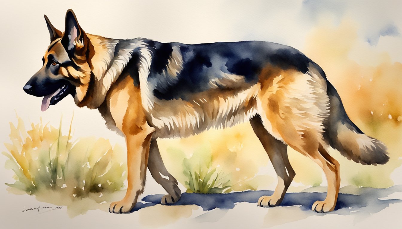 A German Shepherd stands proudly, showcasing its intelligence and strength.</p><p>It demonstrates its versatility by excelling in various tasks, from herding to search and rescue