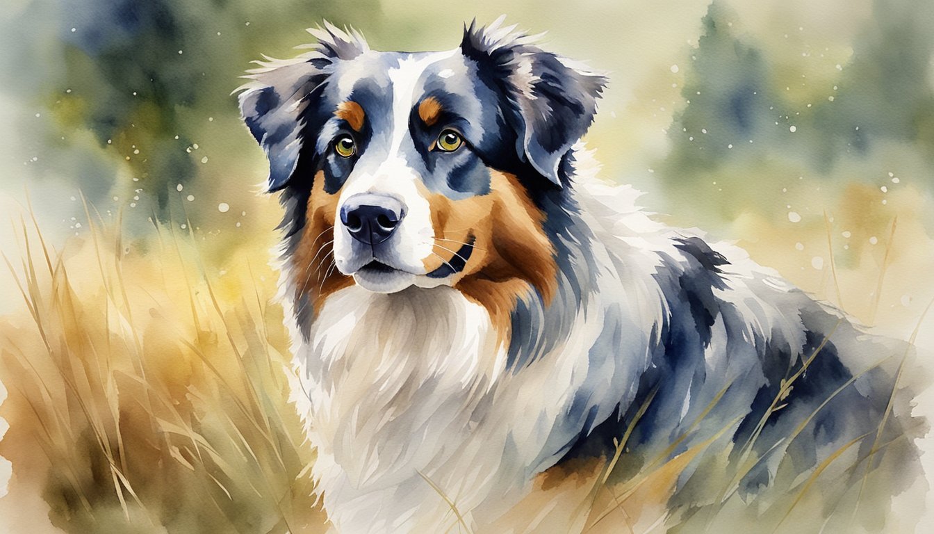 An Australian Shepherd stands proudly, showcasing its beautiful coat and alert expression.</p><p>It herds sheep, plays with children, and excels in agility training