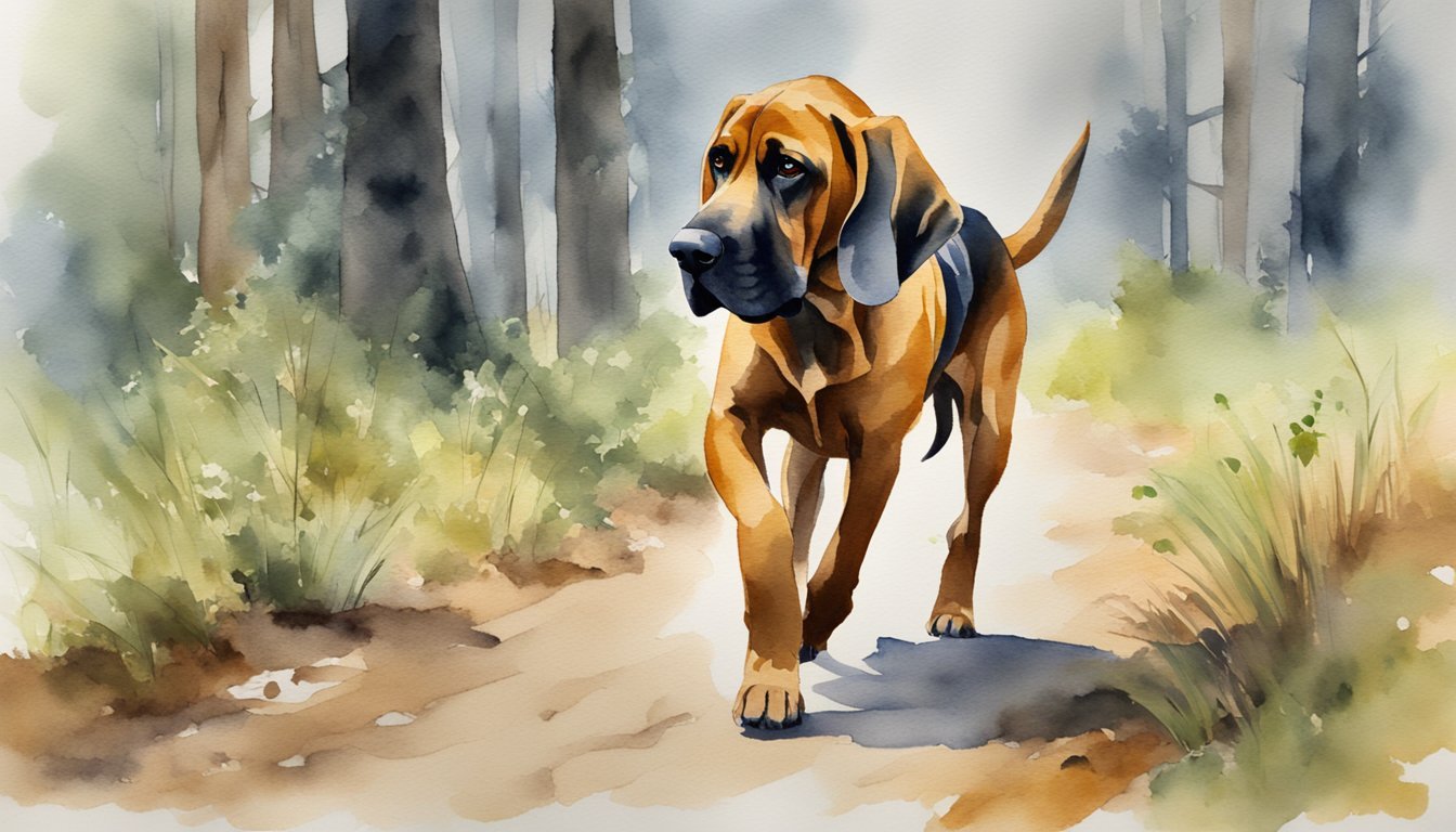 A bloodhound sniffs the ground, ears flapping, while its wrinkled face shows determination.</p><p>Nearby, a trail of scent leads through a dense forest, as the dog's keen sense of smell is showcased