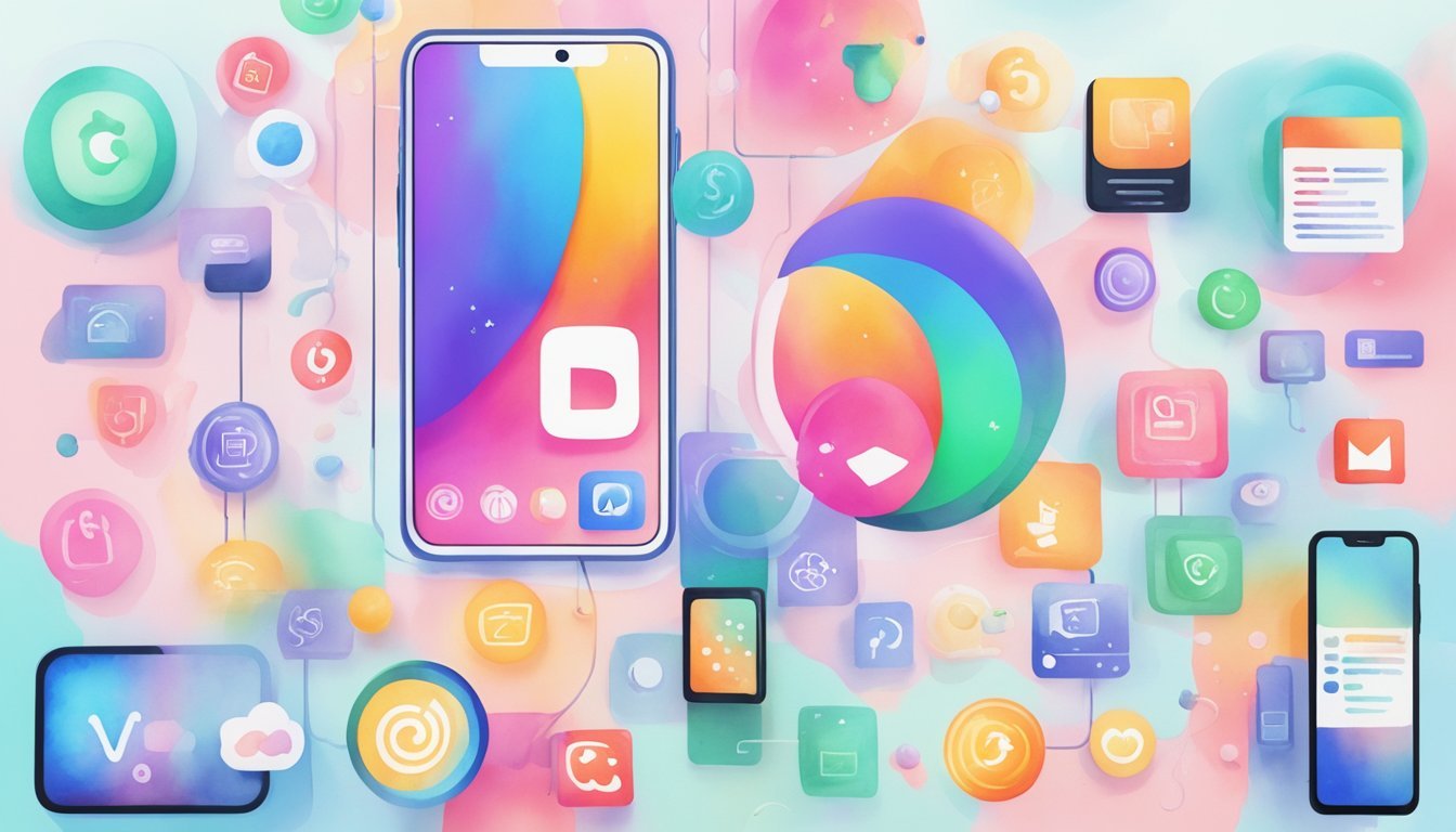 A colorful smartphone screen displays various monetization methods while a TikTok logo hovers above.</p><p>Icons representing ads, merchandise, and affiliate links surround the screen