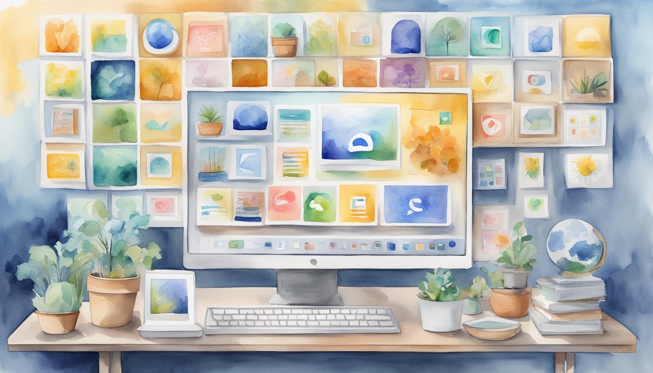 A computer screen displaying 10 online art platforms.</p><p>Each platform's logo and website interface are visible, with various art pieces showcased