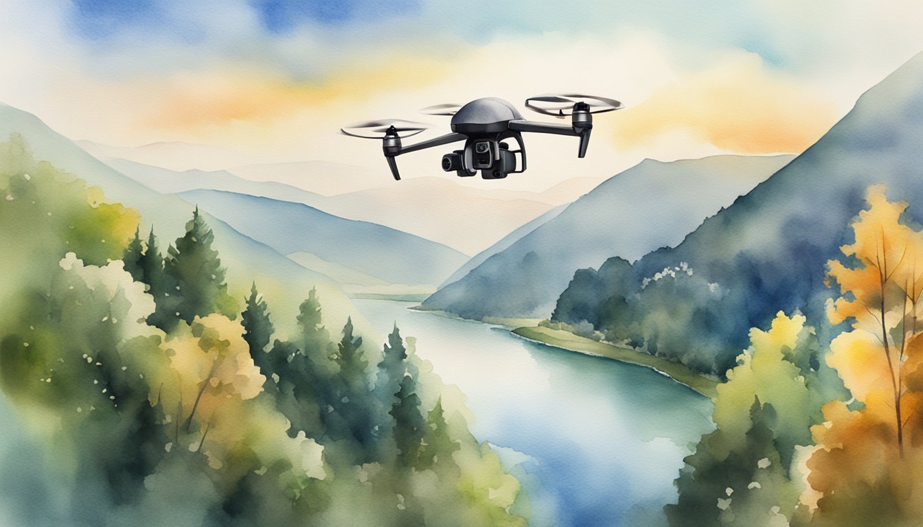 A drone hovers above a picturesque landscape, capturing stunning aerial views.</p><p>The drone's camera is pointed towards a scenic location, showcasing the potential for drone photography to generate income