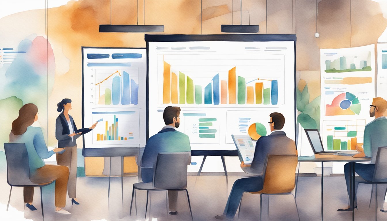 People in a Clubhouse room discussing monetization strategies.</p><p>Charts and graphs displayed on a large screen.</p><p>Engaged participants taking notes and sharing insights