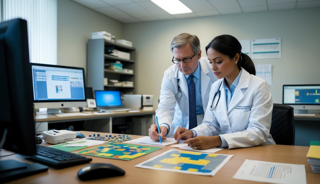 A neuropsychologist administers tests in a quiet, well-lit office.</p><p>The room is filled with various assessment tools, including computers, puzzles, and paper and pencil tasks