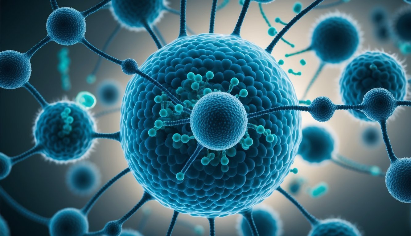 A complex network of enzymes and molecules working together to produce and control serotonin within a cell