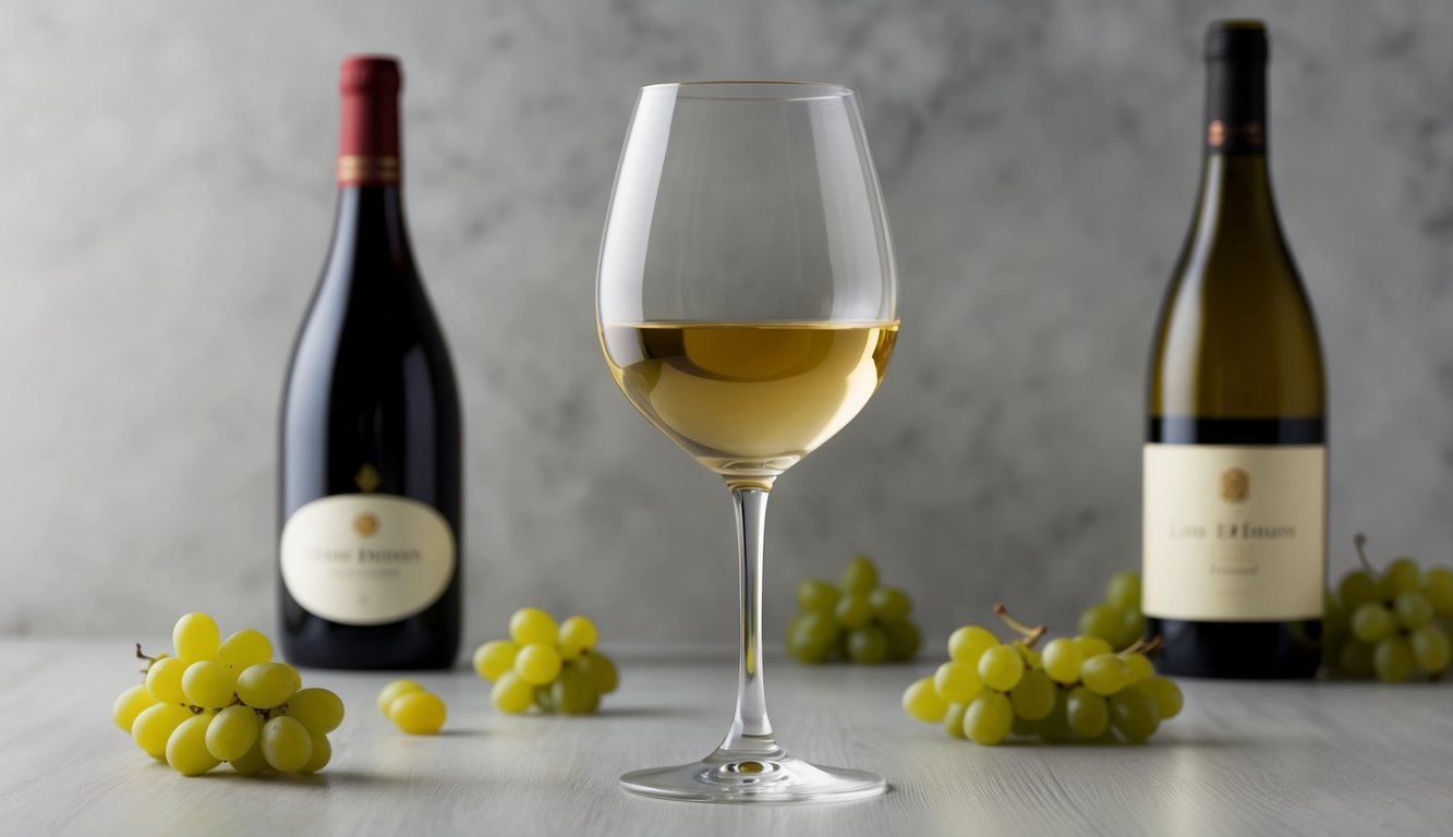 A wine glass with a confident stance, surrounded by elegant bottles and a lighthearted atmosphere