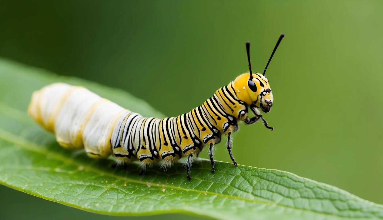 A caterpillar emerging from a chrysalis, transforming into a butterfly