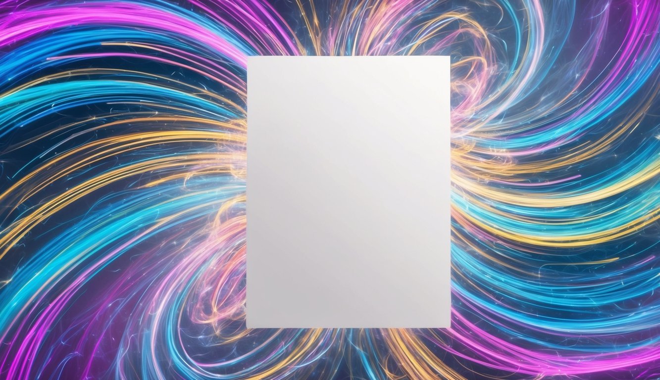 A blank page surrounded by swirling, colorful energy, symbolizing the transformative power of words