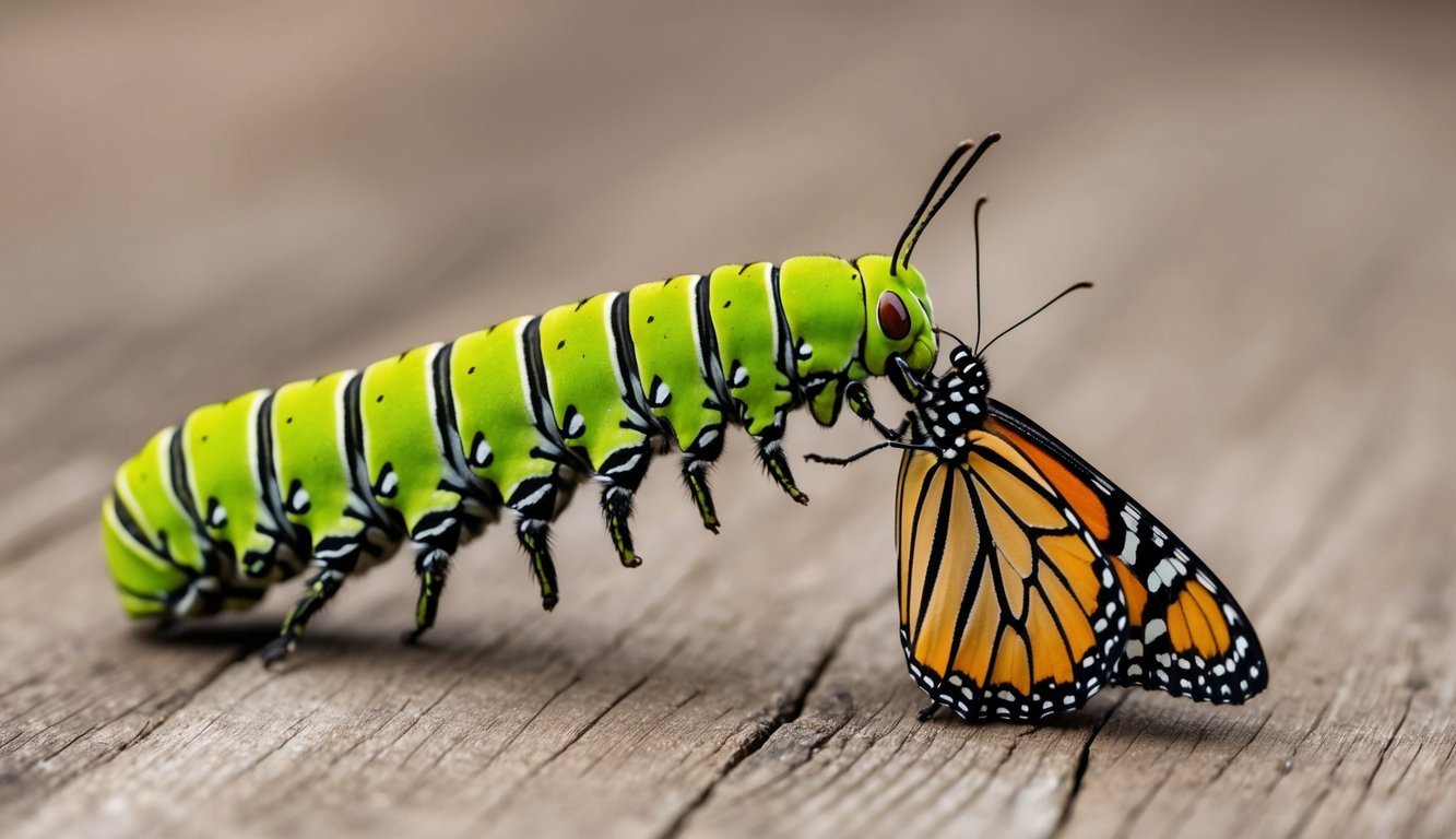 A caterpillar transforming into a butterfly, symbolizing personal growth and positive change