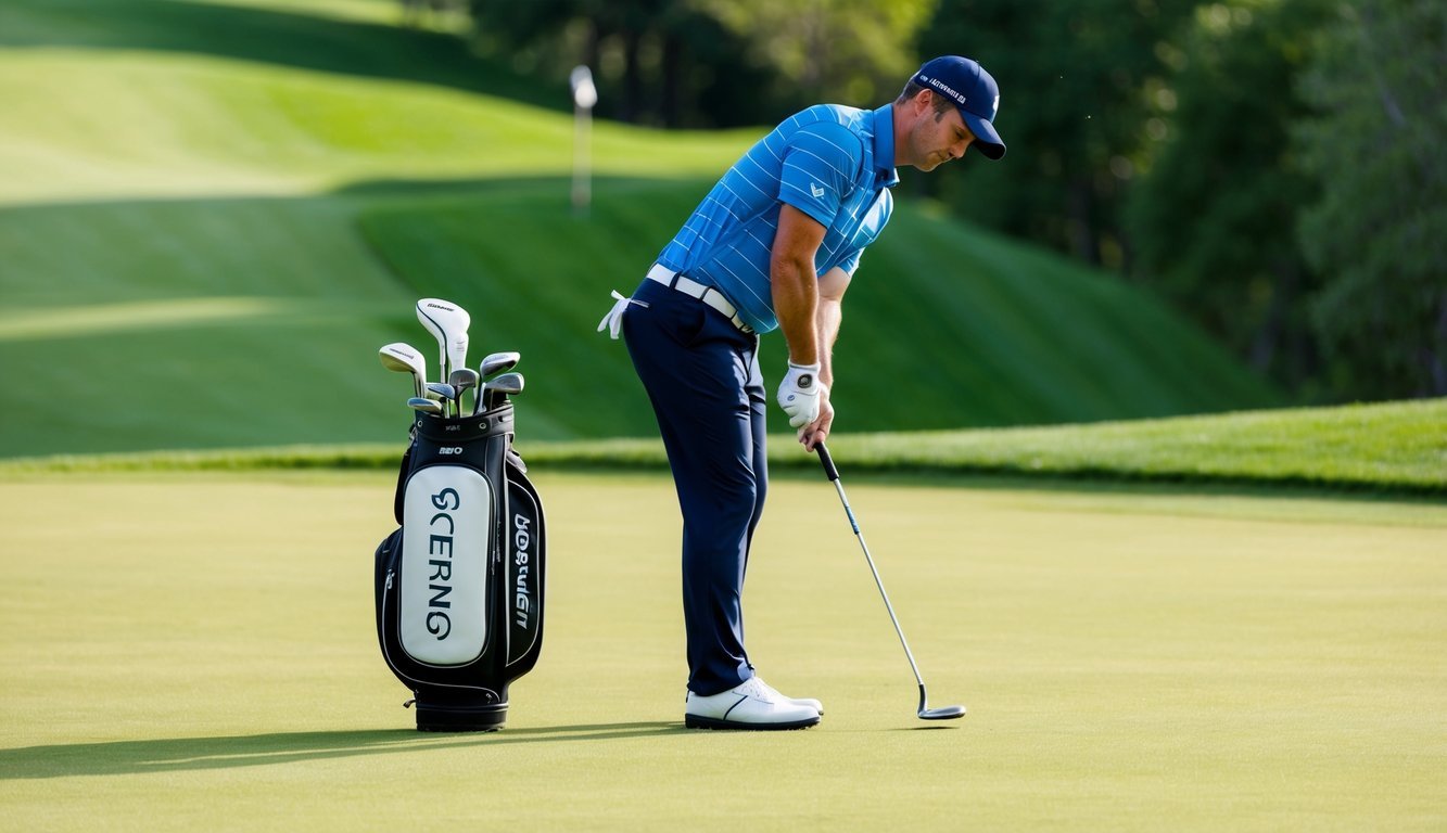 A golfer tees off with a 20° hybrid club on a lush fairway