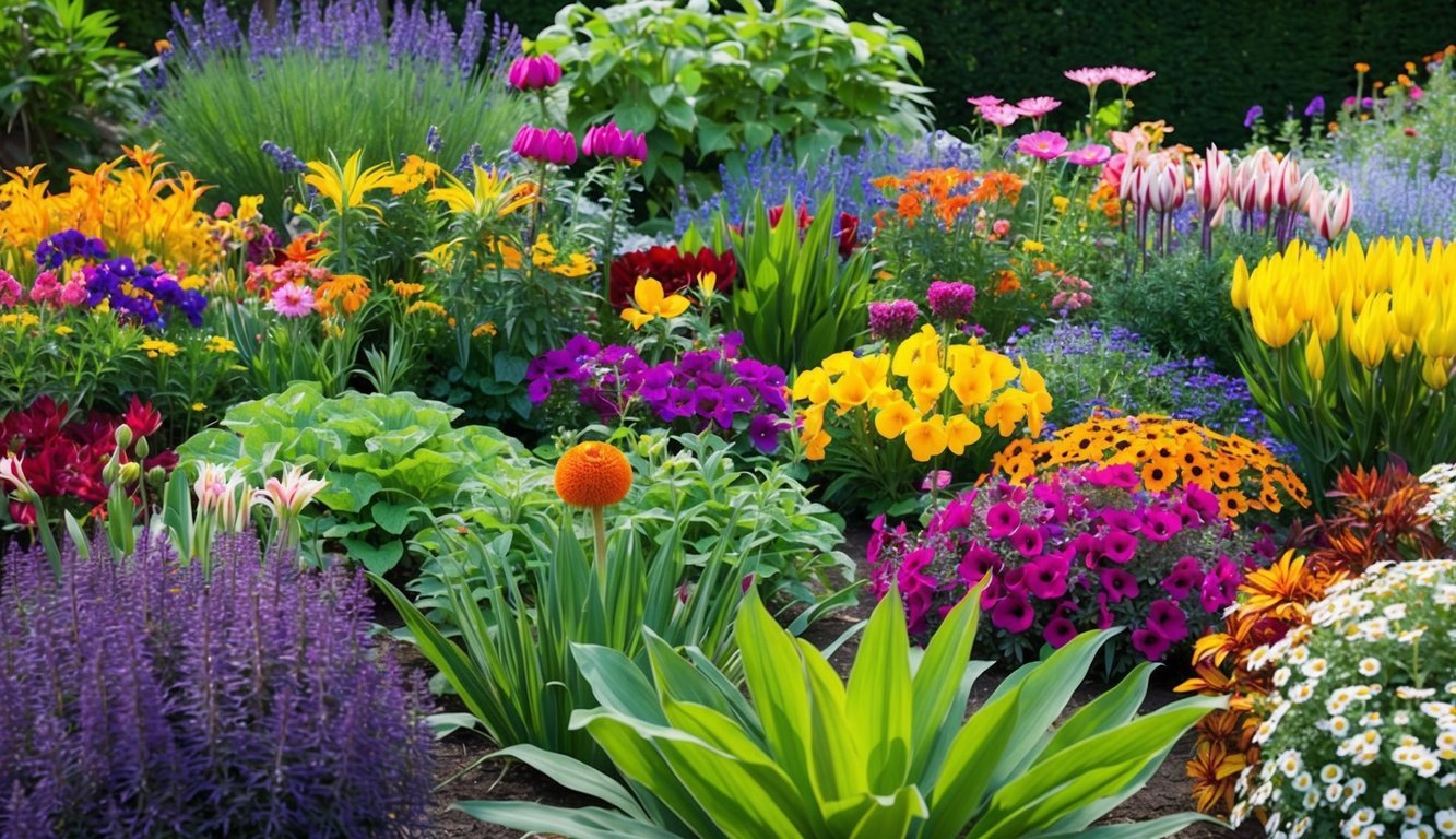 A vibrant garden with a variety of colorful flowers and plants, each unique in shape and size, symbolizing diversity and uniqueness