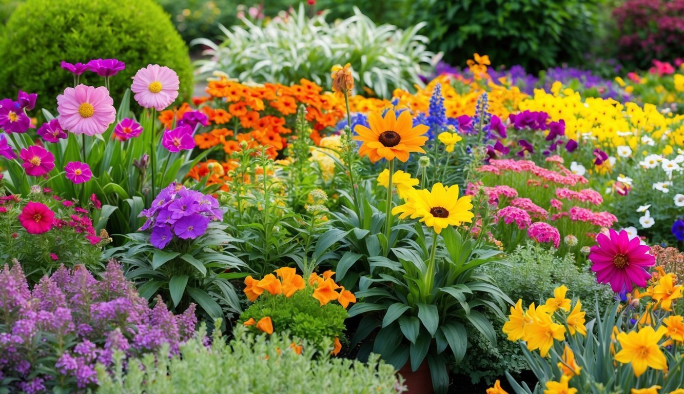A vibrant garden with a variety of flowers in different colors, shapes, and sizes, representing the beauty of diversity