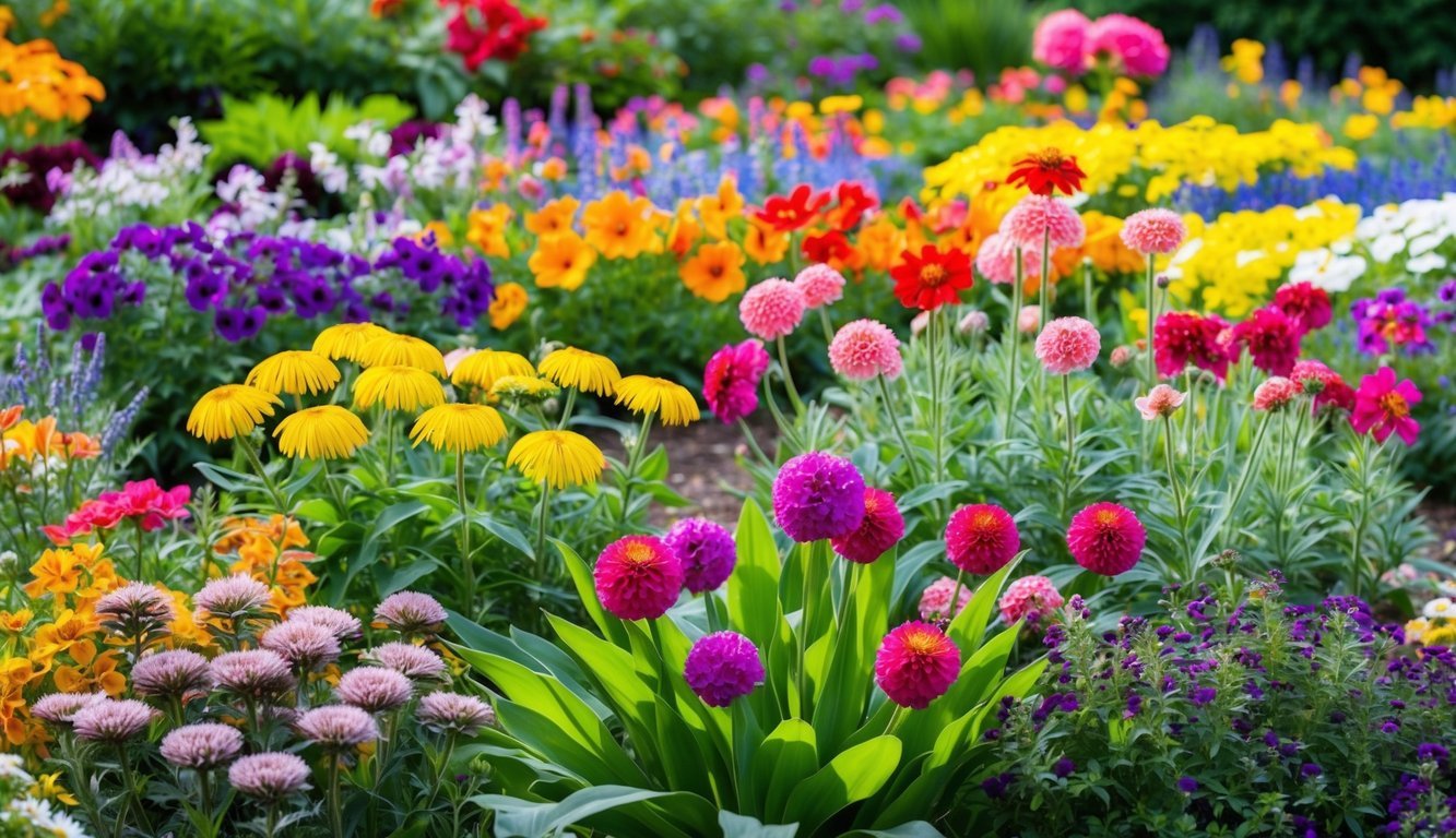 A vibrant garden with a variety of flowers in different shapes, sizes, and colors, symbolizing the beauty of diversity and the strength found in differences