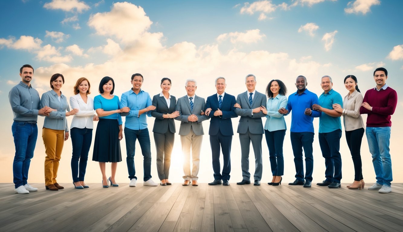 A diverse group of people from different cultures and backgrounds standing together in harmony, symbolizing tolerance and understanding