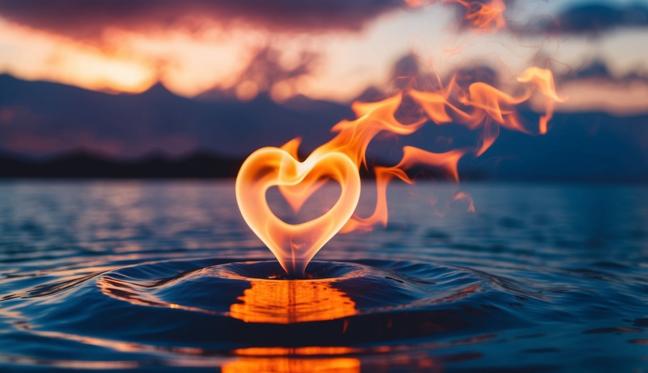 A vibrant heart-shaped flame burning brightly with energy and passion