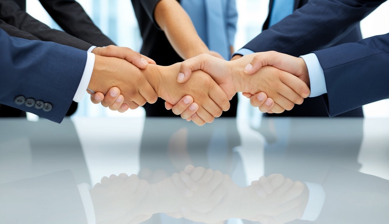 A row of interconnected hands forming a strong chain, symbolizing trust and confidence in the business world