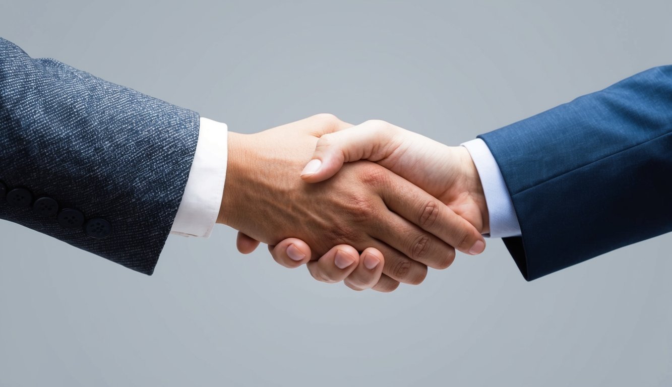 A handshake between two figures, one extending their hand in trust while the other accepts it, symbolizing the act of building trust