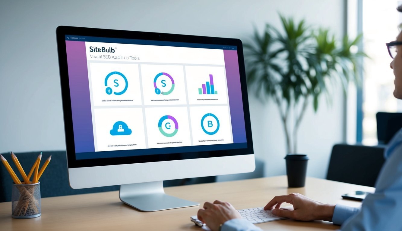 A computer monitor displaying Sitebulb's visual SEO audit tools in use