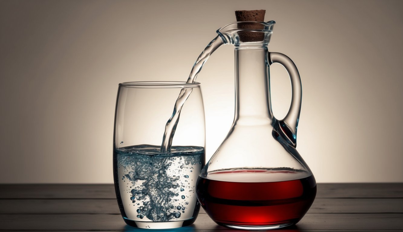 A clear jug of water transforms into a rich red wine, symbolizing the first miracle performed by Jesus
