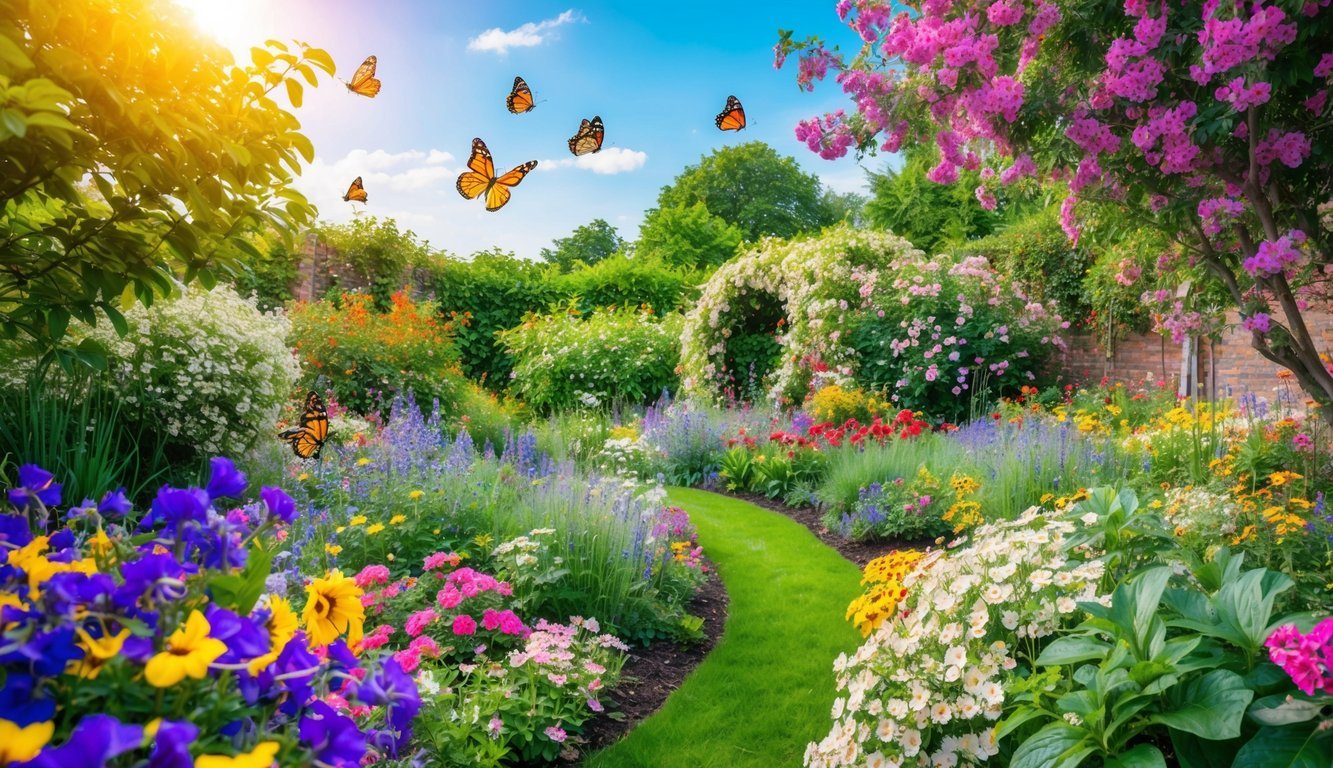 A vibrant garden bursting with blooming flowers and butterflies, symbolizing the creation of miracles