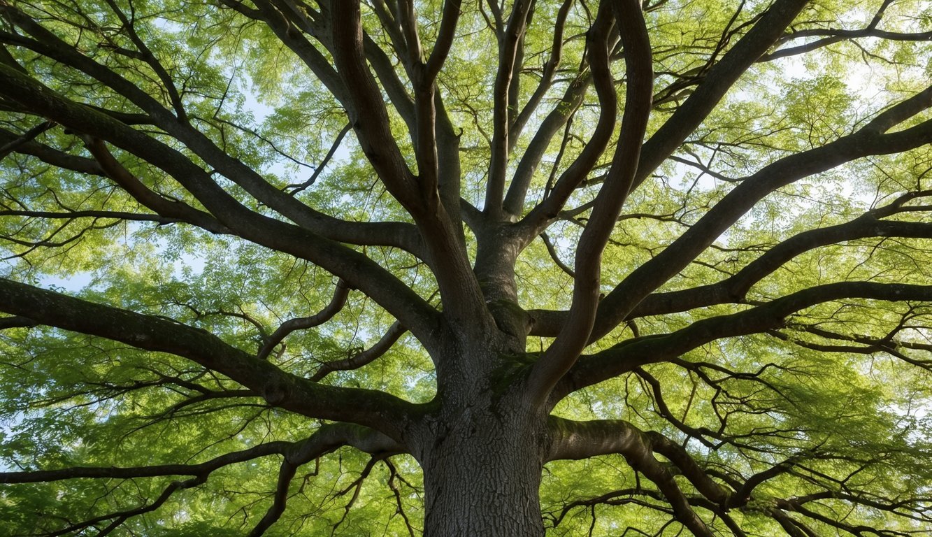 A tree with intertwining branches symbolizing the interconnectedness and strength of relationships