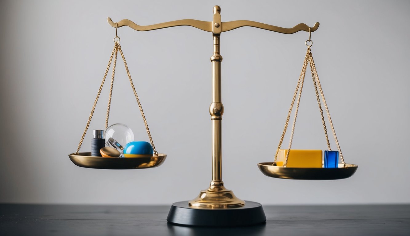 A scale with various objects on each side, symbolizing the balance of holding on and letting go
