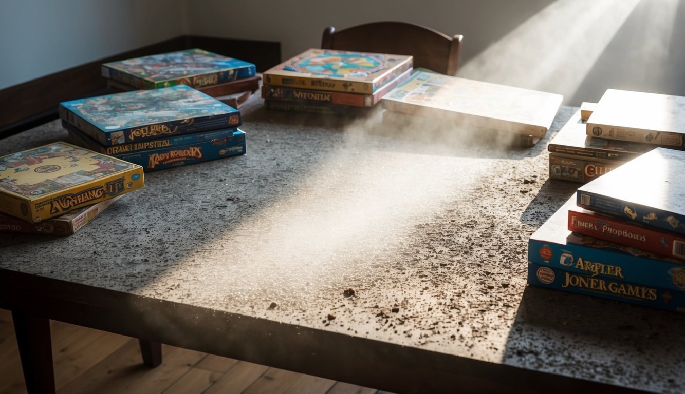 A table covered in dust, surrounded by forgotten board games.</p><p>A ray of light shines on the titles, hinting at their potential for a comeback