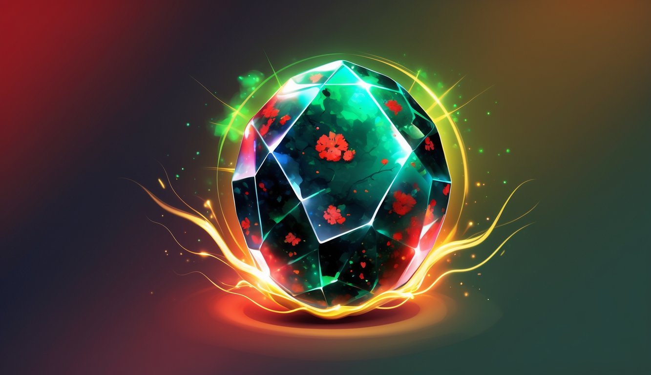 A vibrant bloodstone gemstone with green and red colors glowing softly against a warm, rich background.