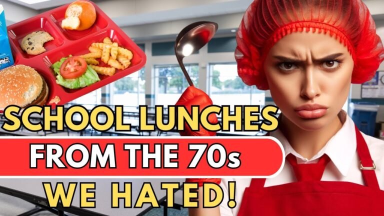 1970s school lunch tray with displeased lunch lady