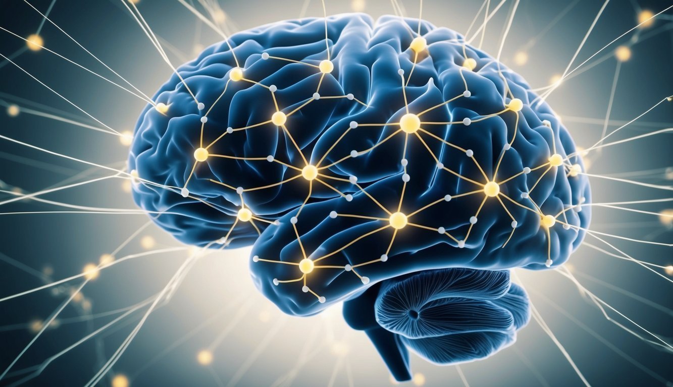 A network of interconnected neurons firing in the brain, representing cognitive processes and functions in cognitive psychology