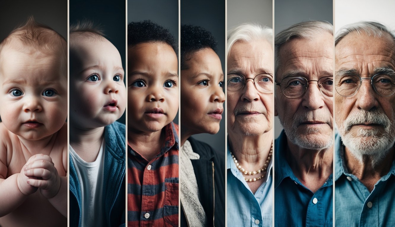 A sequence of interconnected phases, ranging from infancy to old age, illustrating the progression of human development