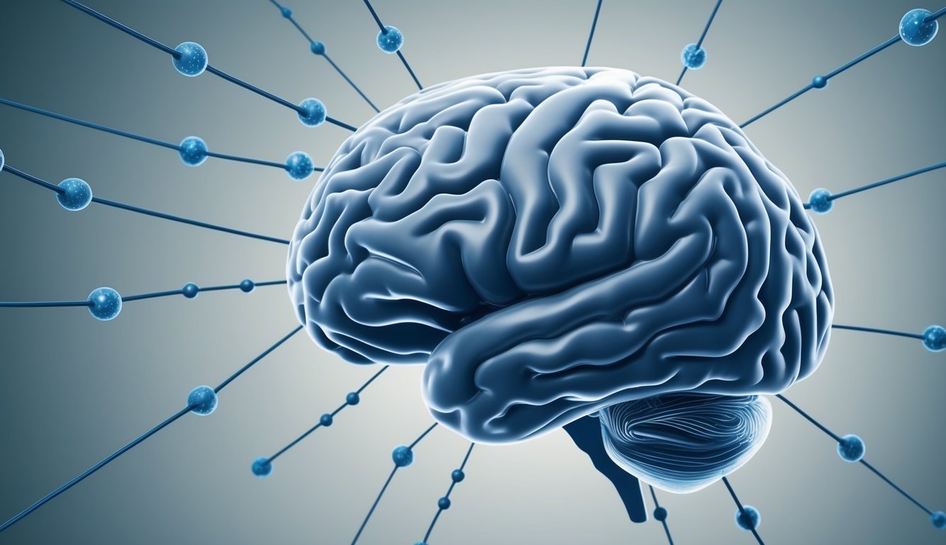 A brain surrounded by interconnected neurons and synapses, illustrating cognitive processes and functions in cognitive psychology