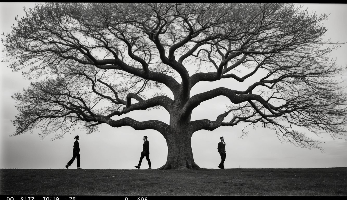 A tree with branches representing diverse personality traits and types growing and intertwining