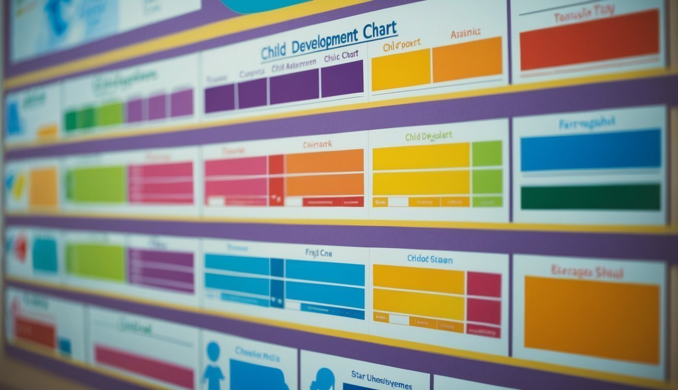 A colorful chart displaying various child development milestones.