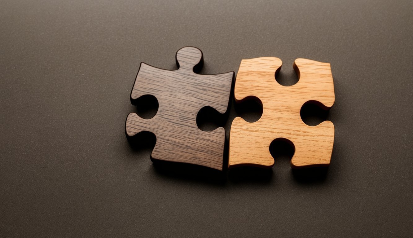 Two puzzle pieces fitting together seamlessly, symbolizing effective communication and conflict resolution compatibility factors