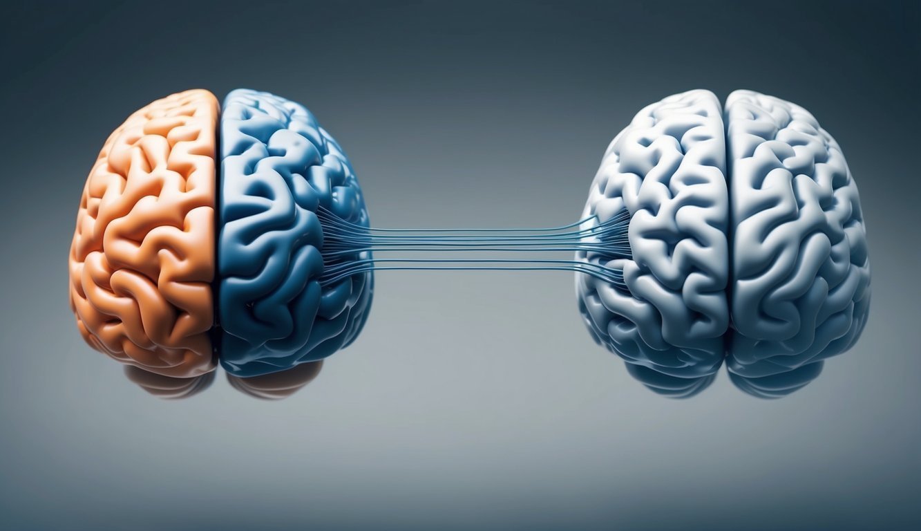 A brain with two compartments, one representing short-term memory and the other representing long-term memory, connected by neural pathways