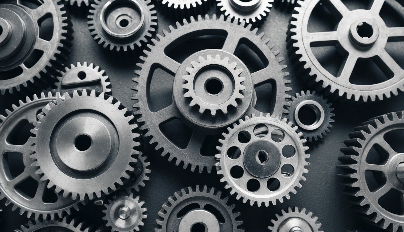 A group of gears interlocking and turning, representing the interconnected strategies and techniques for effective problem solving