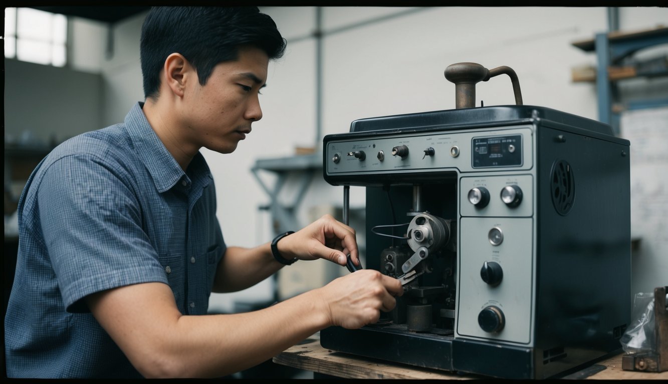 A person using problem-solving skills to fix a broken machine