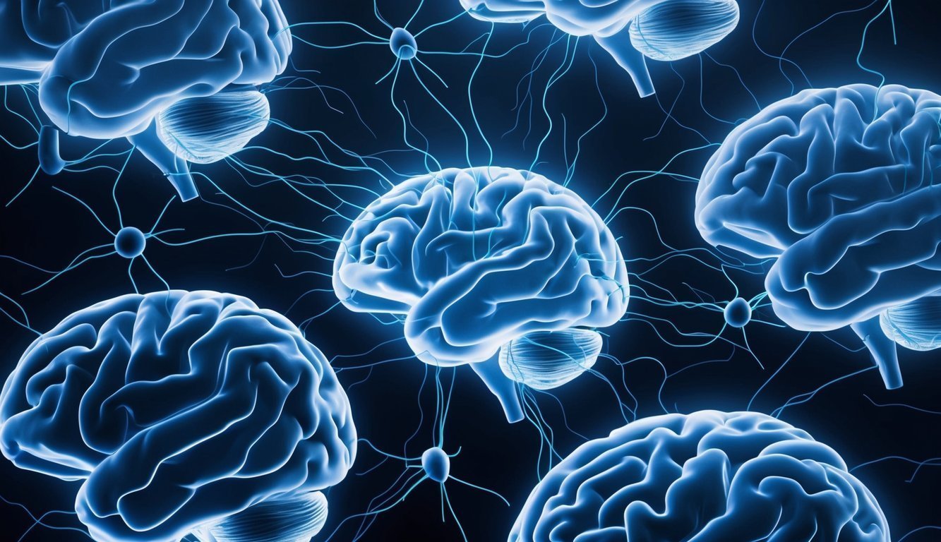 Neurons activating in diverse brain regions, illustrating synaptic connections and electrical impulses