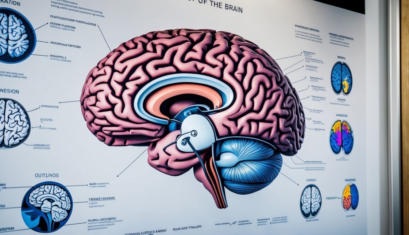 A comprehensive illustration of the brain, spotlighting various regions and their functions with emphasis on neuroanatomy and disease